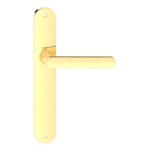 LUNA pajzsos ajtókilincs fényes sárgaréz színben Lyuk nélkül