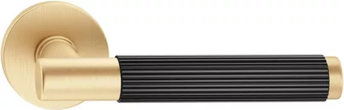 TIME LINEAR ajtókilincs kerek rozettás R SLIM szatén sárgaréz fekete ajtókilinccsel - CORONA PREMIUM