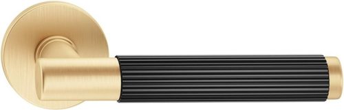 TIME LINEAR ajtókilincs kerek rozettás R SLIM szatén sárgaréz fekete ajtókilinccsel - CORONA PREMIUM