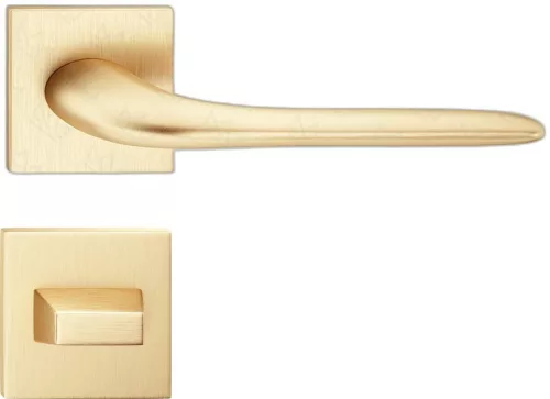 MOON ajtóajtókilincs szögletes rozettás Q SLIM szatén sárgaréz - CORONA PREMIUM WC