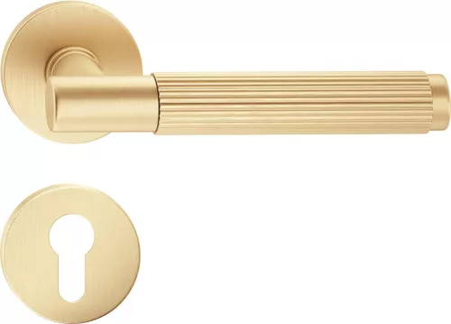 TIME LINEAR ajtókilincs kerek rozettás R SLIM szatén sárgaréz - CORONA PREMIUM PZ