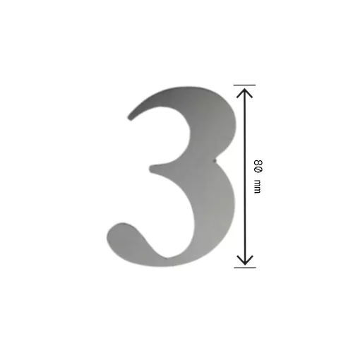 Laser cut House number 3 Bright chrome