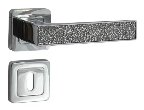 Rozetă pătrată Glamour Rozetă Crom strălucitor cu inserție de cristal alb BB