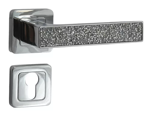 Rozetă pătrată Glamour Rozetă Crom strălucitor cu inserție de cristal alb PZ