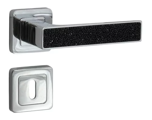 Rozetă pătrată Glamour Rozetă Crom strălucitor cu inserție de cristal negru BB