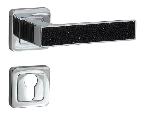 Rozetă pătrată Glamour Crom strălucitor cu inserție de cristal negru PZ