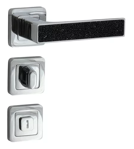 Rozetă Glamour Pătrată cu WC cu inserție de cristal negru cromat lustruit