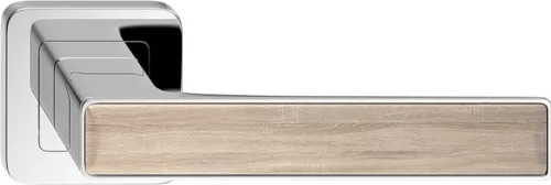 DECO ajtókilincs kerek rozettás króm + sonoma tölgyfa Csak kilincs felső rozettán