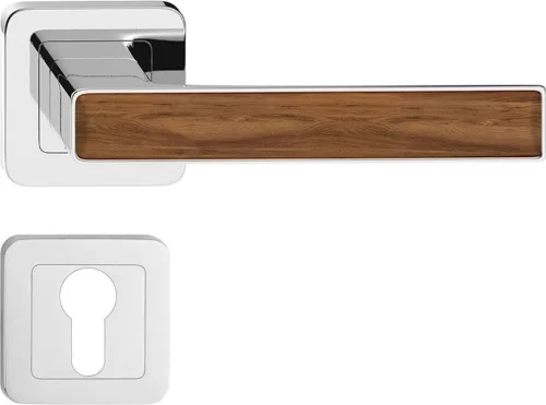 DECO ajtókilincs kerek rozettás króm + lengyel tölgy (közép greco tölgy) PZ