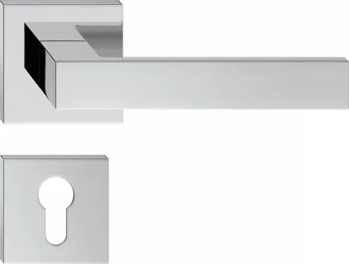 QUBIK ajtóajtókilincs szögletes K-rozettás fényes króm PZ