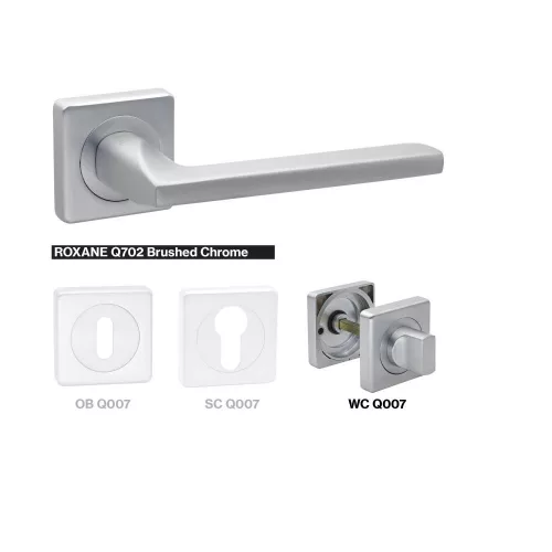 BUSSARE Roxane Lapított Négyzetrozettás Ajtokilincs Szatén Króm Felület WC (702)