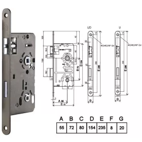 Bevésőzár Din 50/72 mm WC Szimmetrikus (speciális)