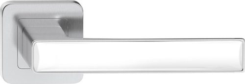 DECO ajtókilincs kerek rozettás szatén nikkel + fehér Csak kilincs felső rozettán