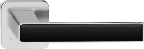 DECO ajtókilincs kerek rozettás szatén nikkel + fényes fekete Csak kilincs felső rozettán