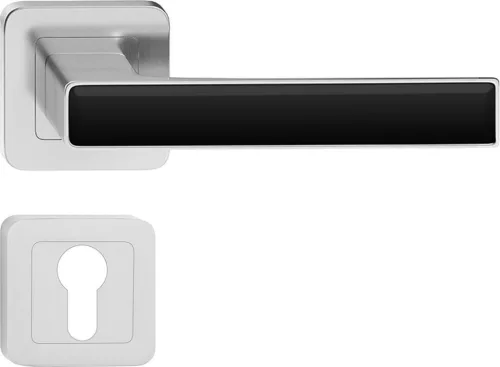 DECO ajtókilincs kerek rozettás szatén nikkel + fényes fekete PZ