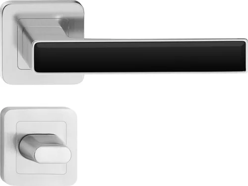 DECO ajtókilincs kerek rozettás szatén nikkel + fényes fekete WC