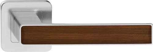 DECO ajtókilincs kerek rozettás szatén nikkel + diófa Csak kilincs felső rozettán