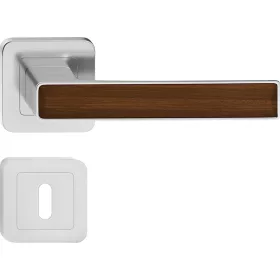 DECO ajtókilincs kerek rozettás szatén nikkel + diófa BB