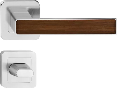 DECO ajtókilincs kerek rozettás szatén nikkel + diófa WC