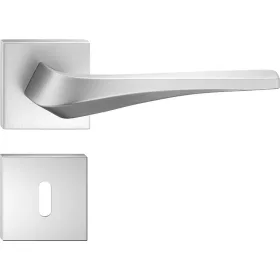   FLOW ajtókilincs szögletes Q rozettás szálcsiszolt króm - CORONA PREMIUM BB