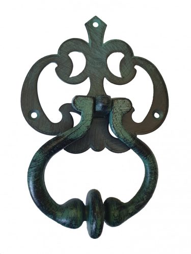 Antique zamak knocker with a green patina