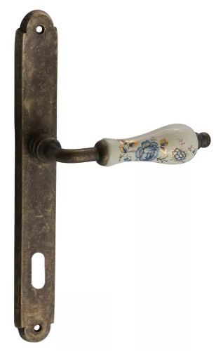 Samoha-Diána Pajzsos Fehér-Kék Virágos Porcelán Betétes Patinás Antik 55 mm BB