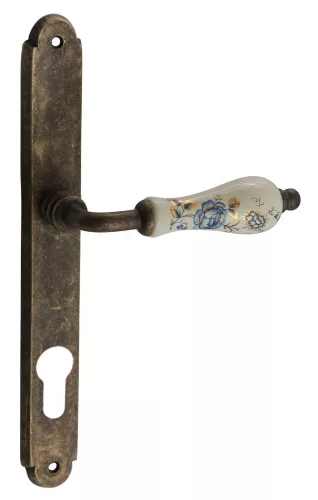 Samoha-Diána Pajzsos Fehér-Kék Virágos Porcelán Betétes Patinás Antik 92 mm PZ