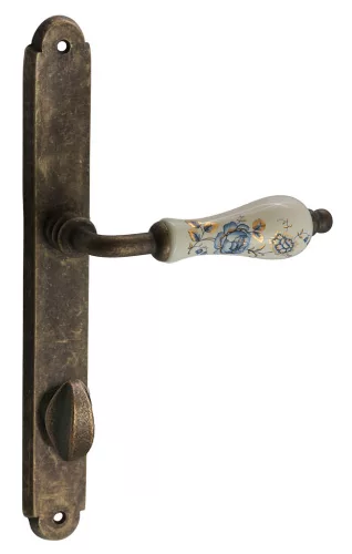 Samoha-Diána Pajzsos Fehér-Kék Virágos Porcelán Betétes Patinás Antik 85 mm WC