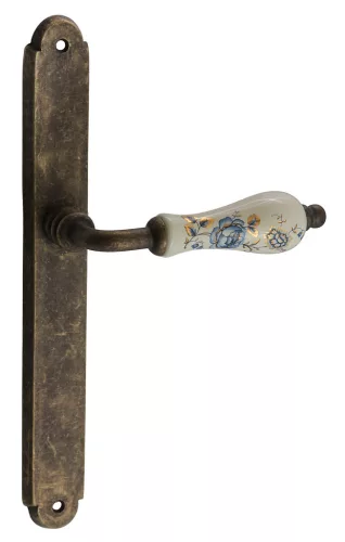 Samoha-Diána Pajzsos Fehér-Kék Virágos Porcelán Betétes Patinás Antik Lyuk Nélküli