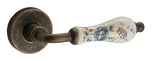 Samoha-Diána Rozetă rotundă Alb-Floral albastru Porțelan insert Patina Antic (Numai mânerul pe rozeta superioară)