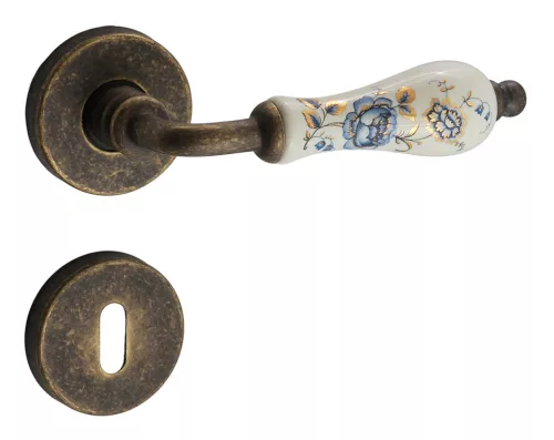 Samoha-Diána Rozetă rotundă Alb-Floral albastru Porțelan insert Patina Antic BB