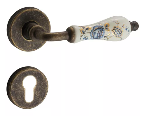 Samoha-Diána Rozetă rotundă Alb-Floral albastru Porțelan insert Patina Antic PZ