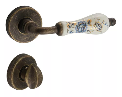 Samoha-Diána Rozetă rotundă Alb-Floral albastru Porțelan insert Patina Antic WC