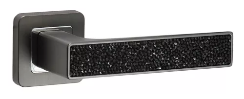 Rozetă pătrată Glamour Rozetă antracit/gri grafit cu inserție de cristal negru numai mâner pe rozeta superioară