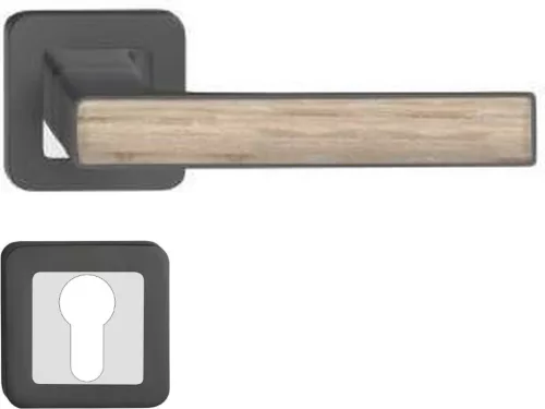 DECO ajtókilincs kerek rozettás grafit + Sonoma tölgyfa betét PZ