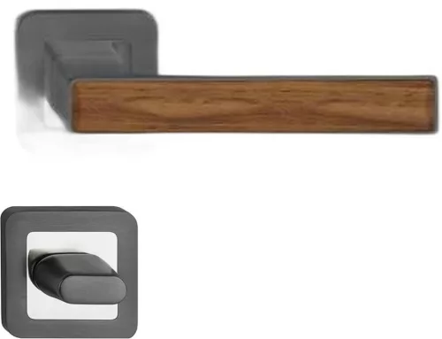 DECO ajtókilincs kerek rozettás grafit + közepes tölgy betét WC