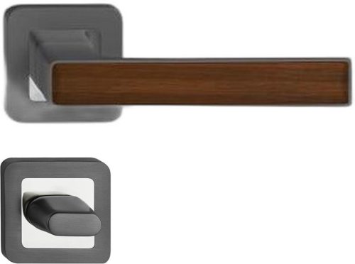 DECO ajtókilincs kerek rozettás grafit + diófa betét WC