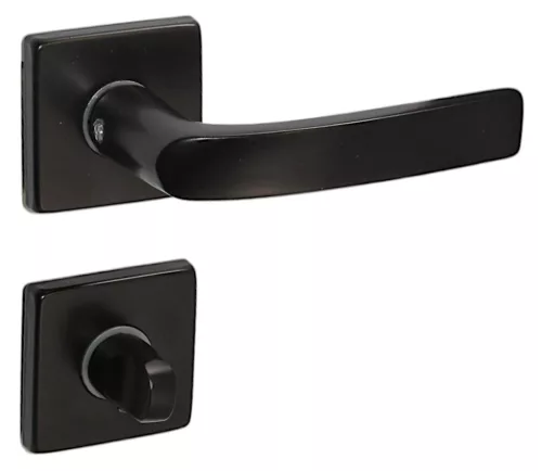 Modern Négyzetrozettás rugós kilincs Fekete színben WC zárhoz forgató gombbal alul