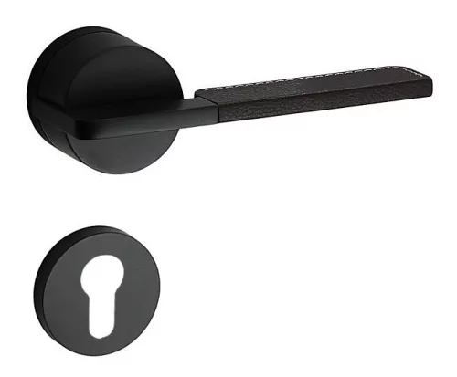 G02 Rozetă Rotudă Exclusiv din piele maro inserată Set de mânere Negru PZ