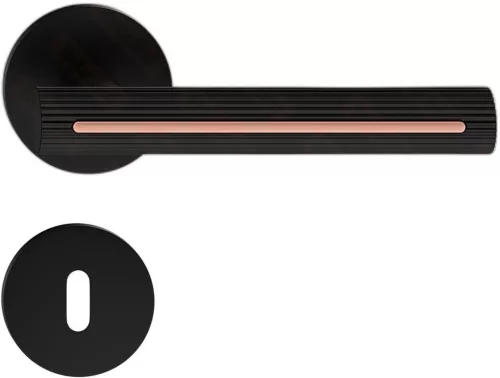 ELEGANZA/ELEGANT ajtókilincs kerek talpú R - 6mm-es talpú FIT fekete díszbetét réz színű BB