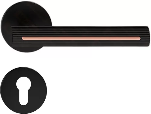 ELEGANZA/ELEGANT ajtókilincs kerek talpú R - 6mm-es talpú FIT fekete díszbetét réz színű PZ
