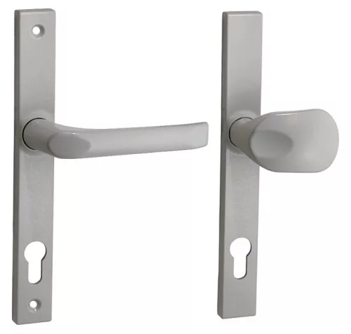 Felix szögletes Biztonsági Bejárati Gomb/ajtókilincs 9006 Fehér alumínium 92mm PZ