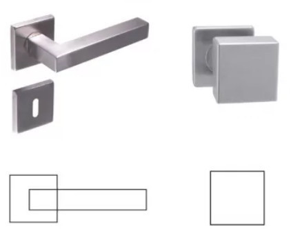 Colombo (Cubik) Négyzetrozettás Rozsdamentes Inox BB Asszimetrikus Gomb/Kilincs