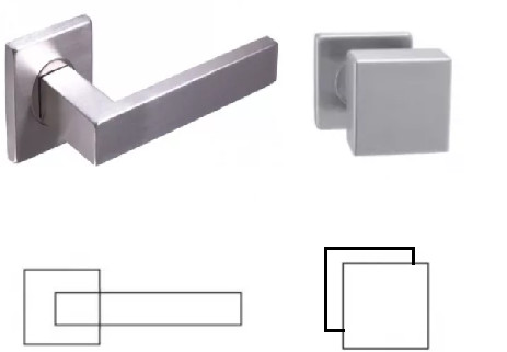 Matrix Négyzetrozettás Rozsdamentes Inox PZ Asszimetrikus Fix Gomb/Kilincs