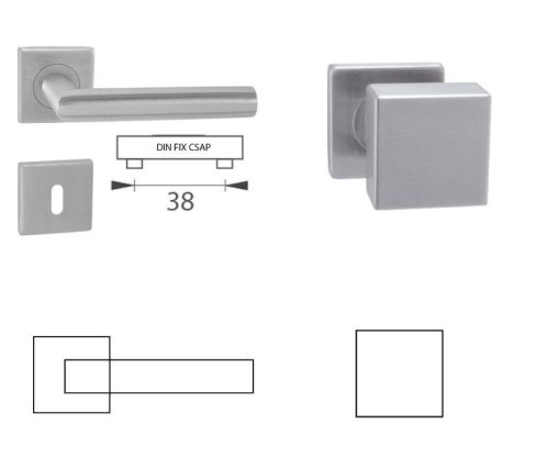 Tímea Din Fix Csapos Négyzetrozettás Rozsdamentes Inox BB Gomb/Kilincs