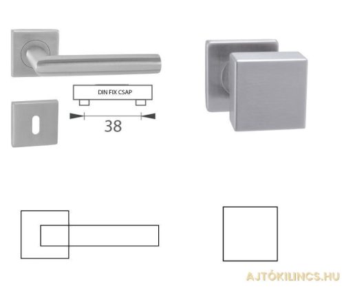 Tímea Din Fix Csapos Négyzetrozettás Rozsdamentes Inox WC Gomb/Kilincs