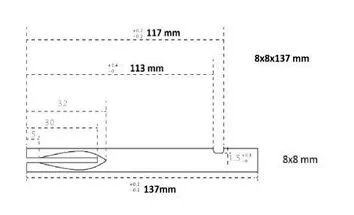 Négyzetvas 8x8x137 mm egy oldalt hasított másikon spec beszúrás alu kilincshez
