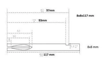 Négyzetvas 8x8x117 mm egy oldalt hasított másikon spec beszúrás alu kilincshez