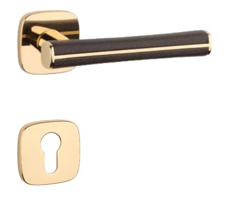 APRILE DAVIDIA Quadrat QR SLIM 7MM LG/ Braunes Leder Glänzende Goldfarbe/ Braunes Leder PZ