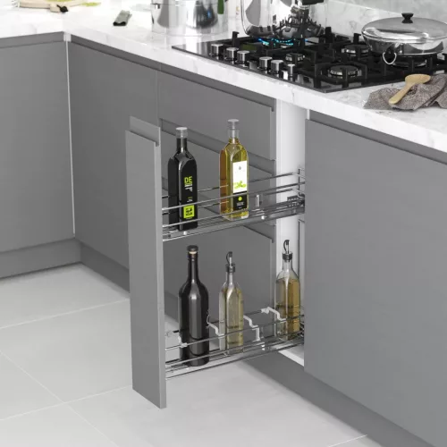 Konyhai kosár fékes részleges kihúzású "R"jobbos króm 150mm